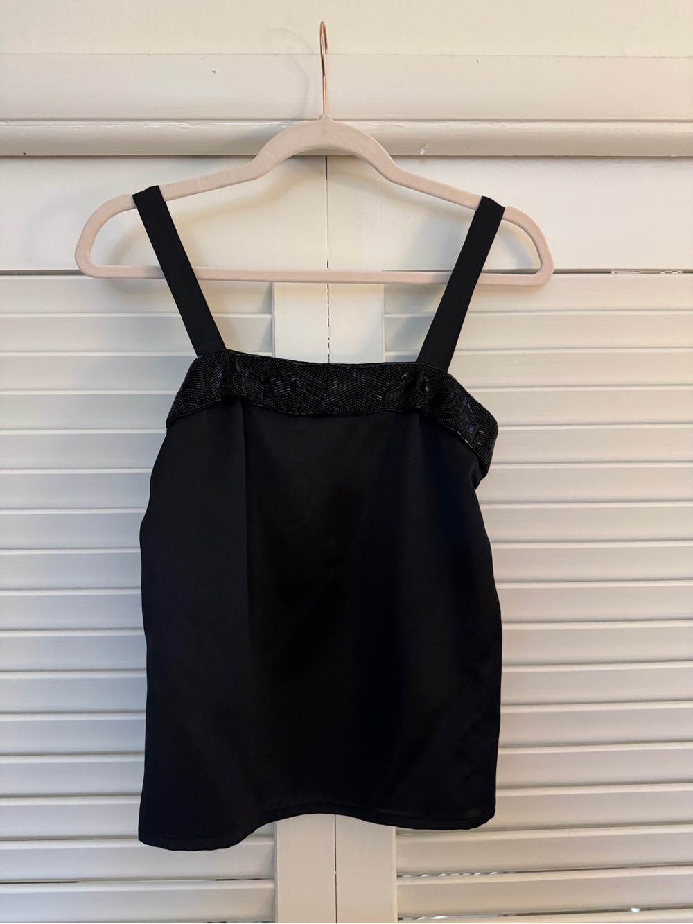 Nolan Miller Black Sequin-Trim Satin Tank Top